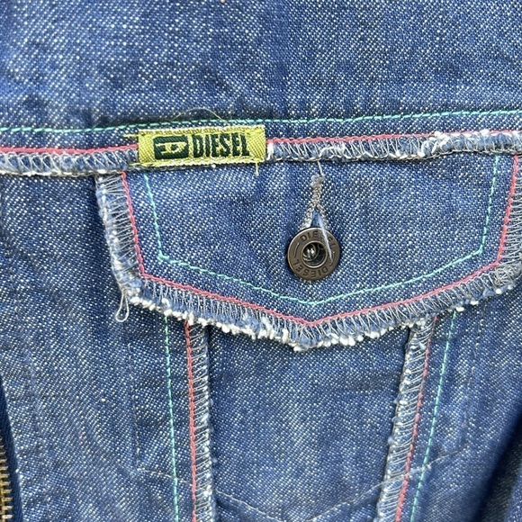 Diesel Denim Jacket With Multicolor Stitching Boho Trucker Festival Sz S - Picture 3 of 7